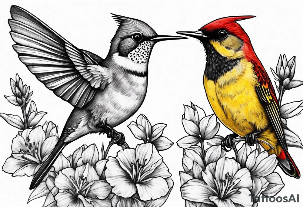 Libra hummingbird yellow finch cardinal flower garden dark sad beautiful mother tattoo idea