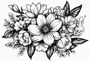 Small tattoo flower bunch using July flower, November flower, May flower, May flower, August flower and February flower tattoo idea