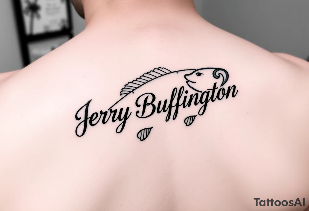 Memorial of Jerry Buffington
 fishing with name in fishing line tattoo idea