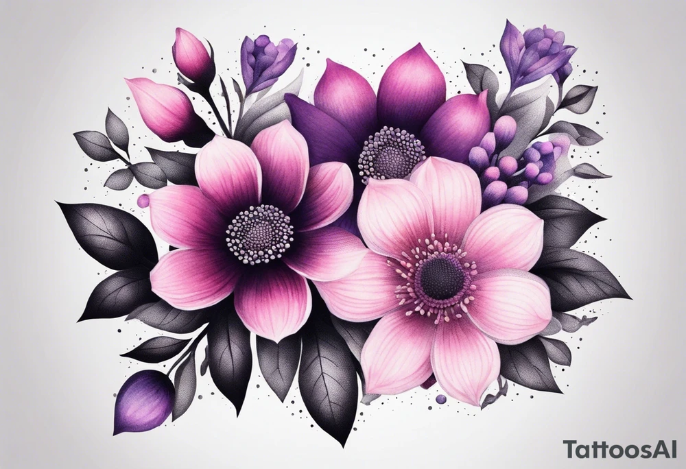 bouquets of pink and purple flowers very bright tattoo idea