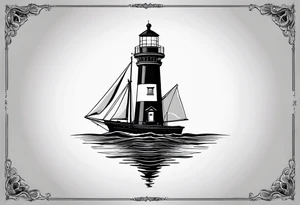 maritime lighthouse in a front view sailboat serving as a mast for a sail. tattoo idea