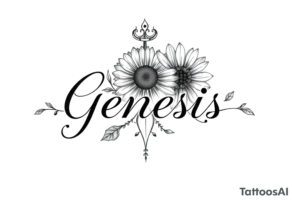 name genesis and a sunflower and a crown Sagittarius tattoo idea