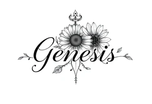 name genesis and a sunflower and a crown Sagittarius tattoo idea