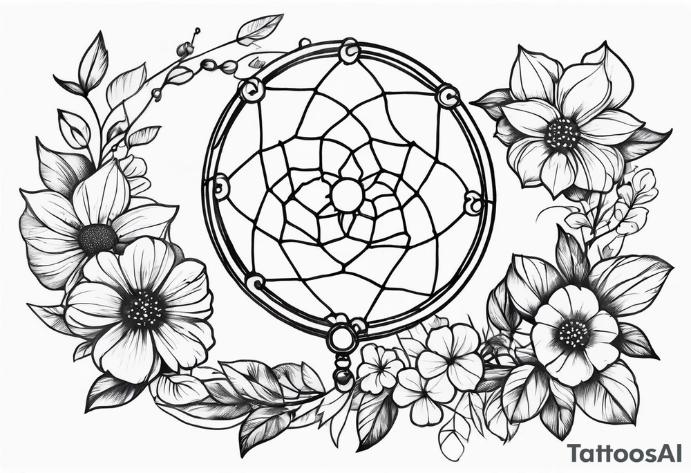 Dream catcher with flowers tattoo idea