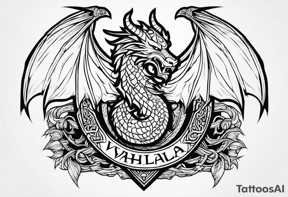 Viking valhalla sword shield dragon tattoo idea