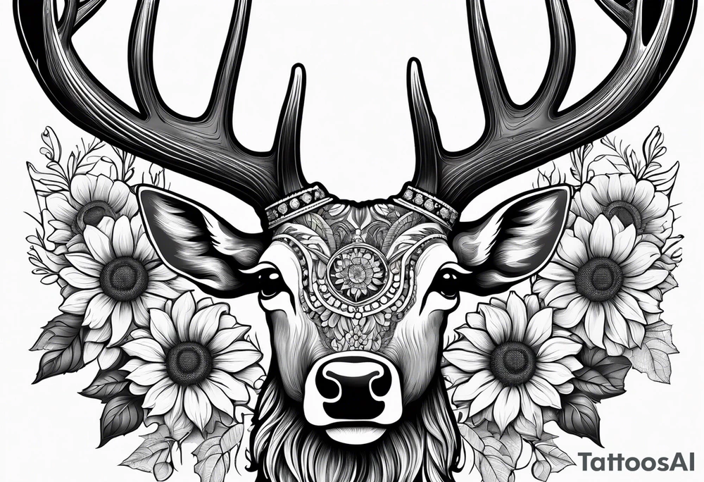 fine line sunflowers and wildflowers deer antler No deer , tattoo idea