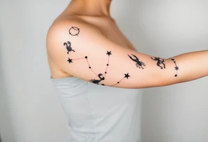 Stars constellation tattoo with libra, cancer, Taurus, 2 scorpio and capricorn tattoo idea