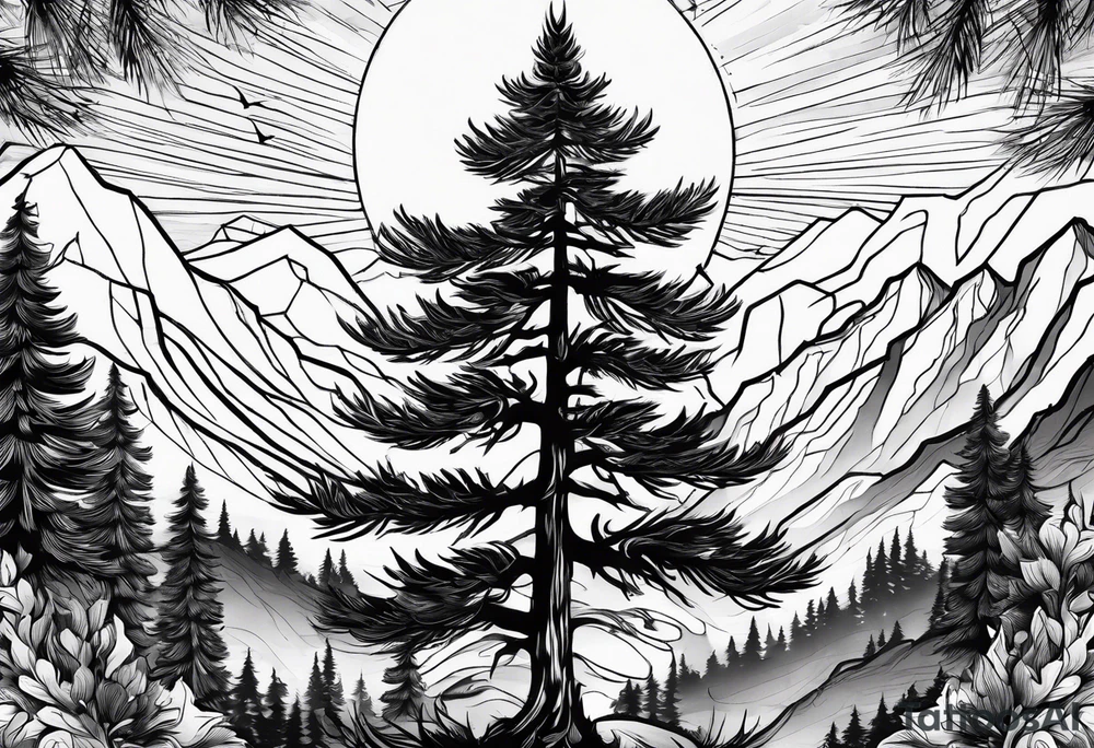 Pine tree turning into flame tattoo idea