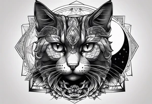 dark cat with a bad face surrounded by  planets tattoo idea