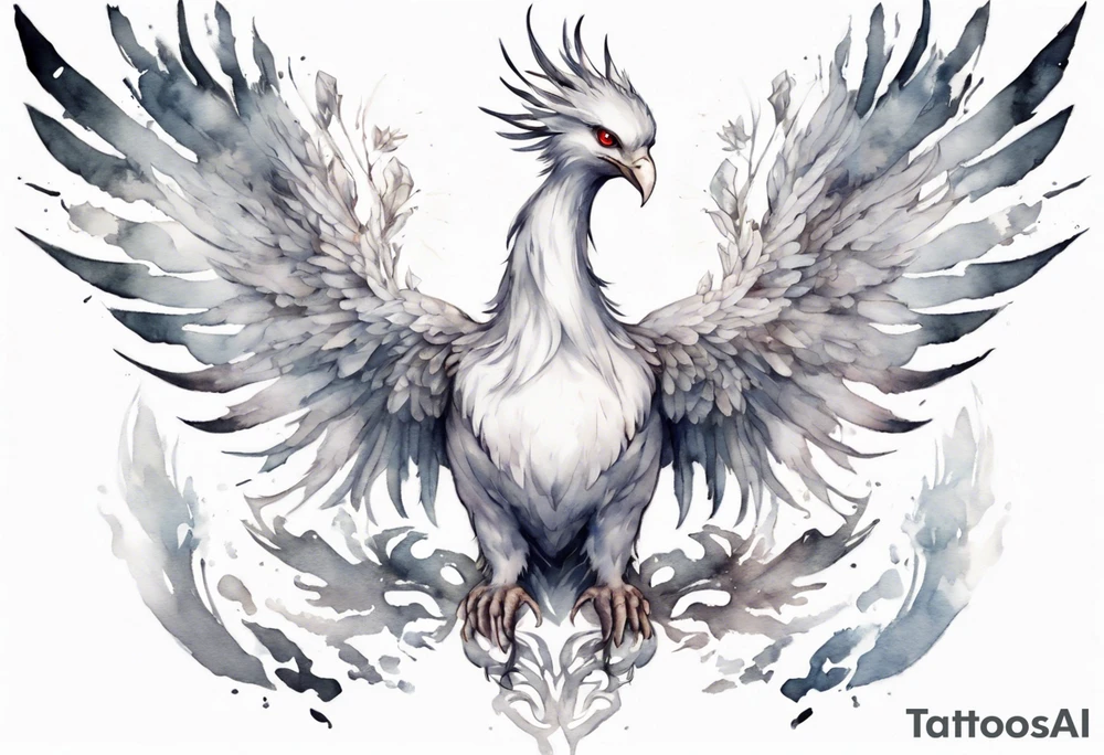 a white phoenix wearing iron diadem or crown around its head tattoo idea