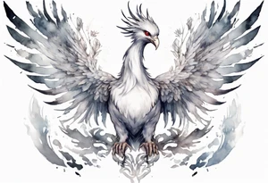 a white phoenix wearing iron diadem or crown around its head tattoo idea
