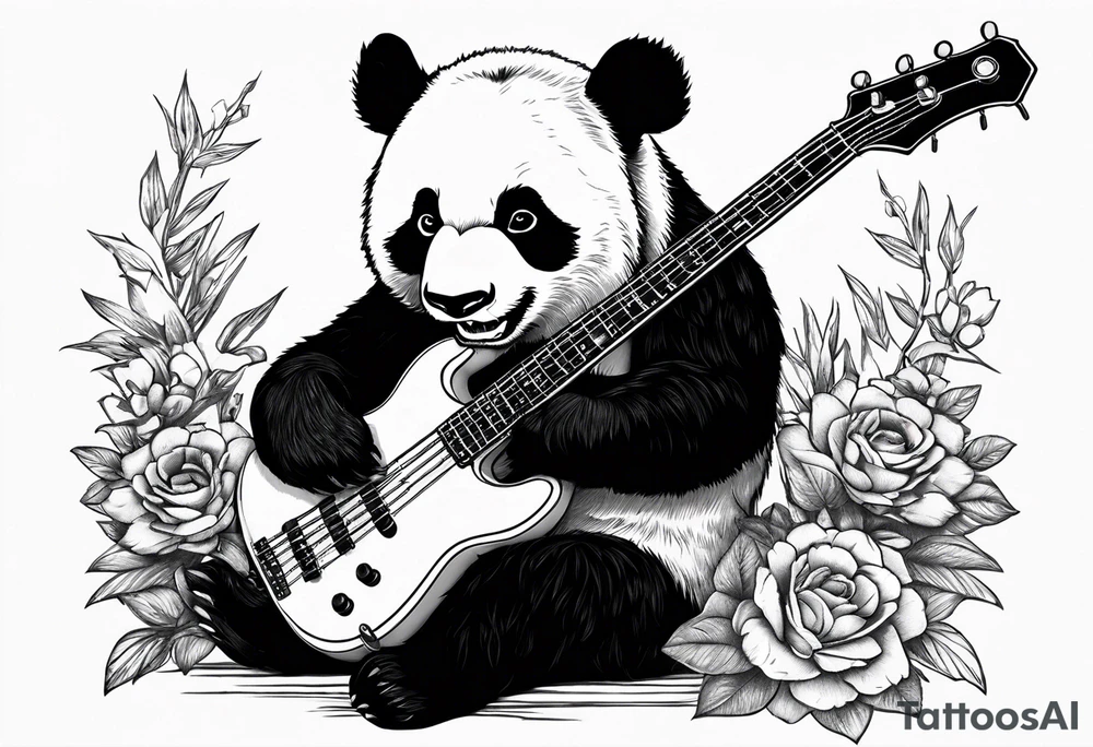 A panda playing the bass guitar tattoo idea
