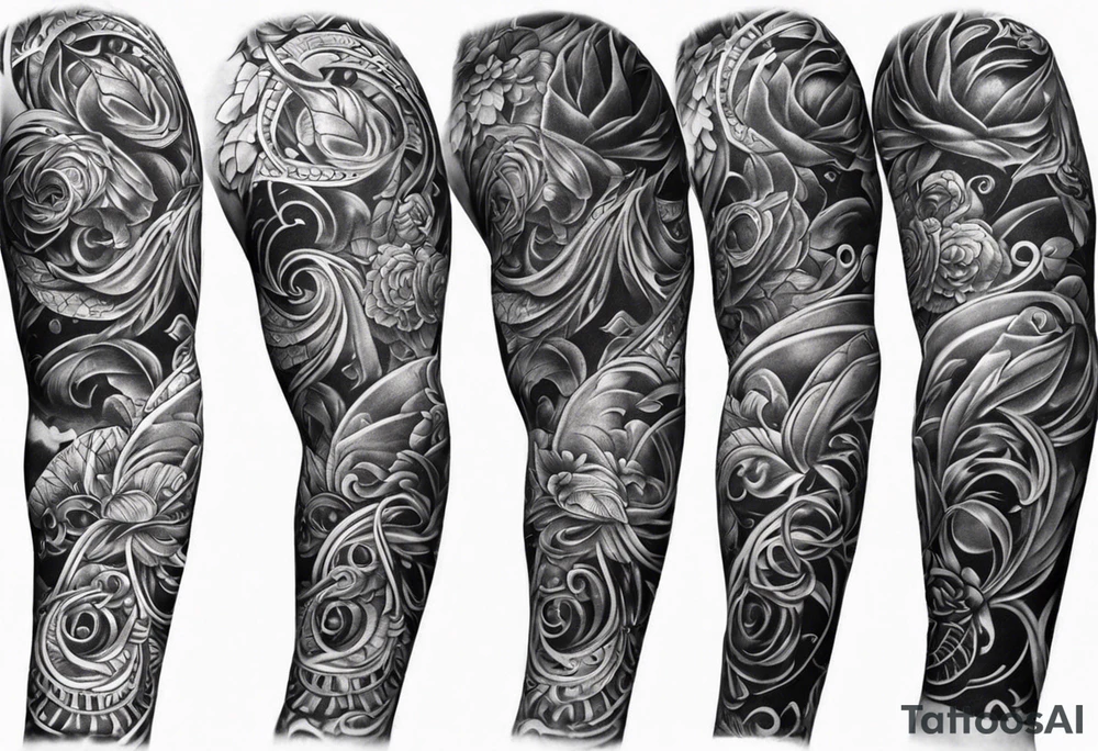 rock a billy Arm sleeve mit verschiedenen Motiven tattoo idea