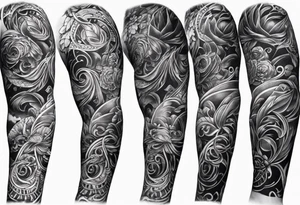 rock a billy Arm sleeve mit verschiedenen Motiven tattoo idea