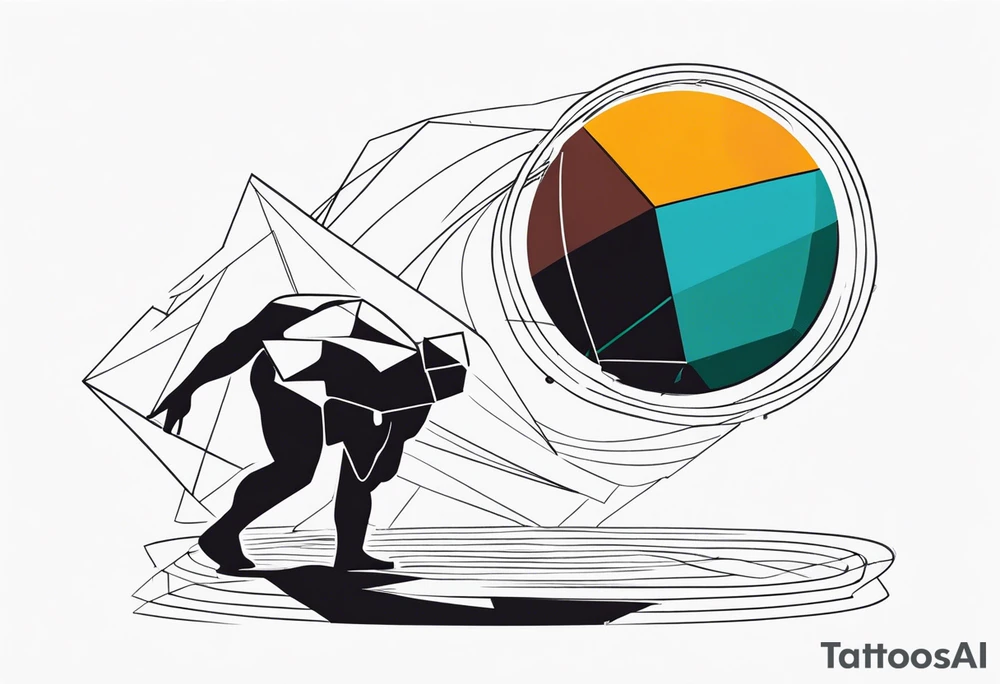 Sisyphus struggling geometric shapes tattoo idea