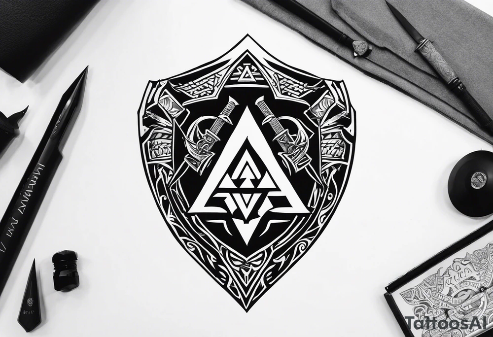 Valhalla shield sword axe Valknut tattoo idea