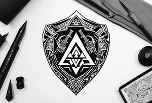 Valhalla shield sword axe Valknut tattoo idea