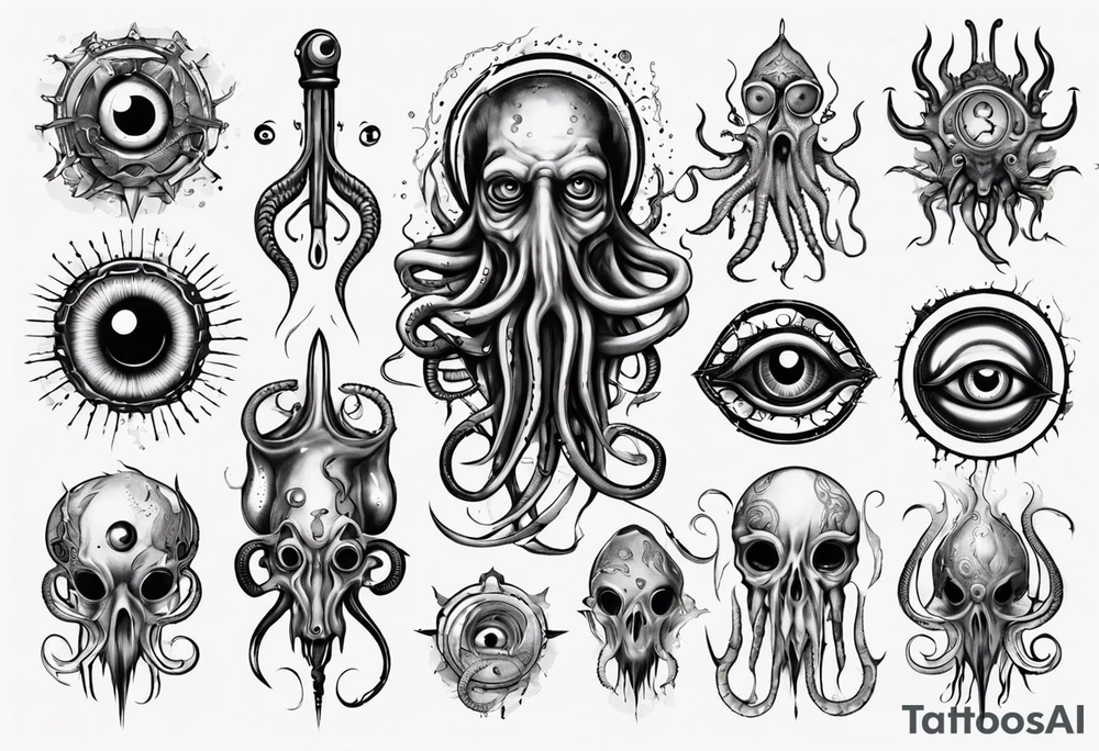 lovecraft them with eye and tentacle tattoo idea