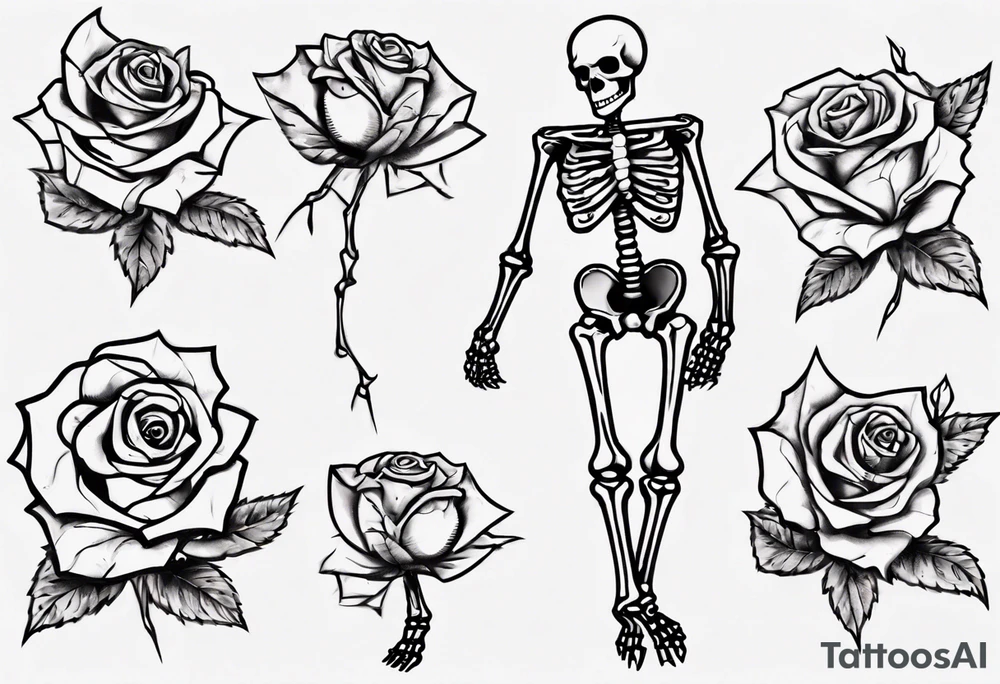 Dancing skeleton on a rose tattoo idea