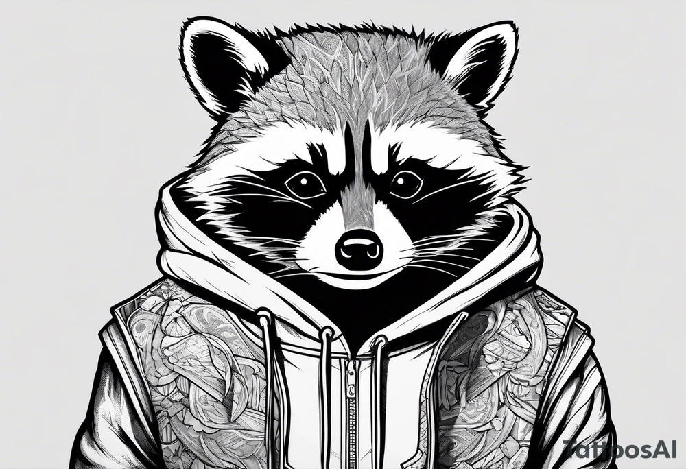 raccoon wearing a Superman hoodie tattoo idea