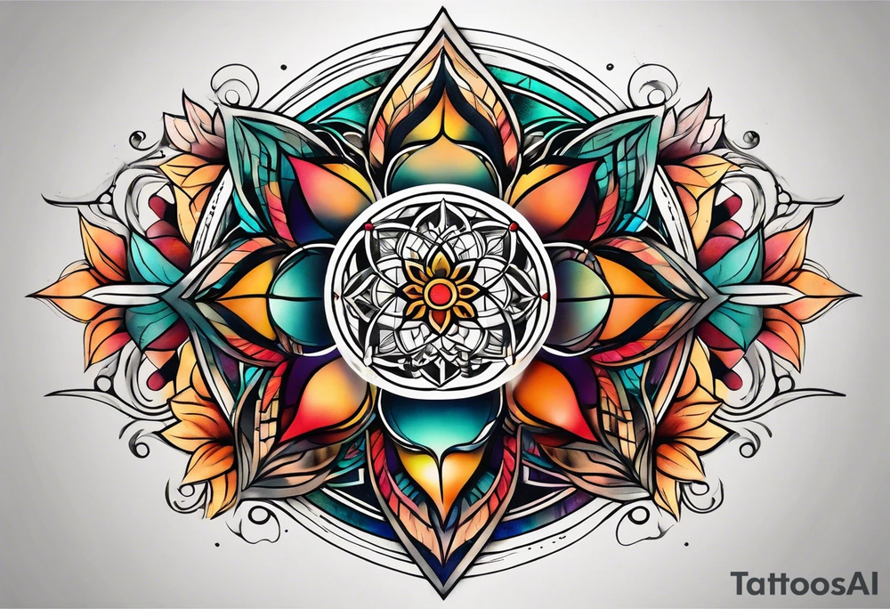 knee tattoo with sacred geometry, swirls & washes in background in fall colors tattoo idea