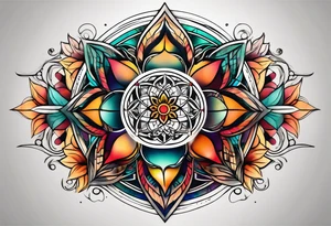 knee tattoo with sacred geometry, swirls & washes in background in fall colors tattoo idea