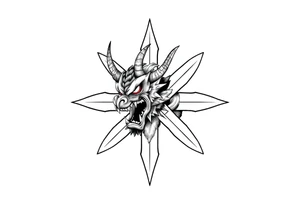 Abstract asterisk with a Japanese folklore demon from old times tattoo idea