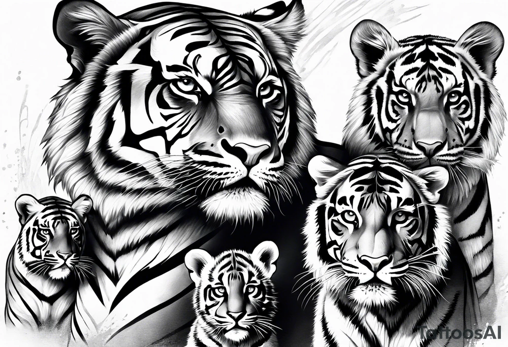 Tigeress with 3 cubs tattoo idea