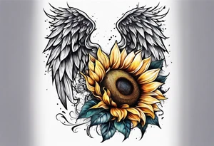 Sunflower and angel wings sleeve tattoo idea