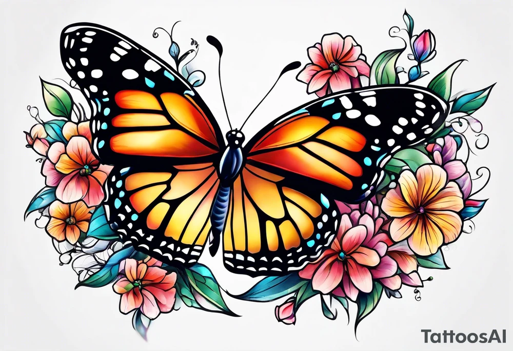 Butterflies and su flwer tattoo idea