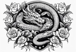Snake dragon with flowers tattoo idea