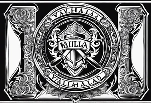 Valhalla shield sword stairs fire tattoo idea