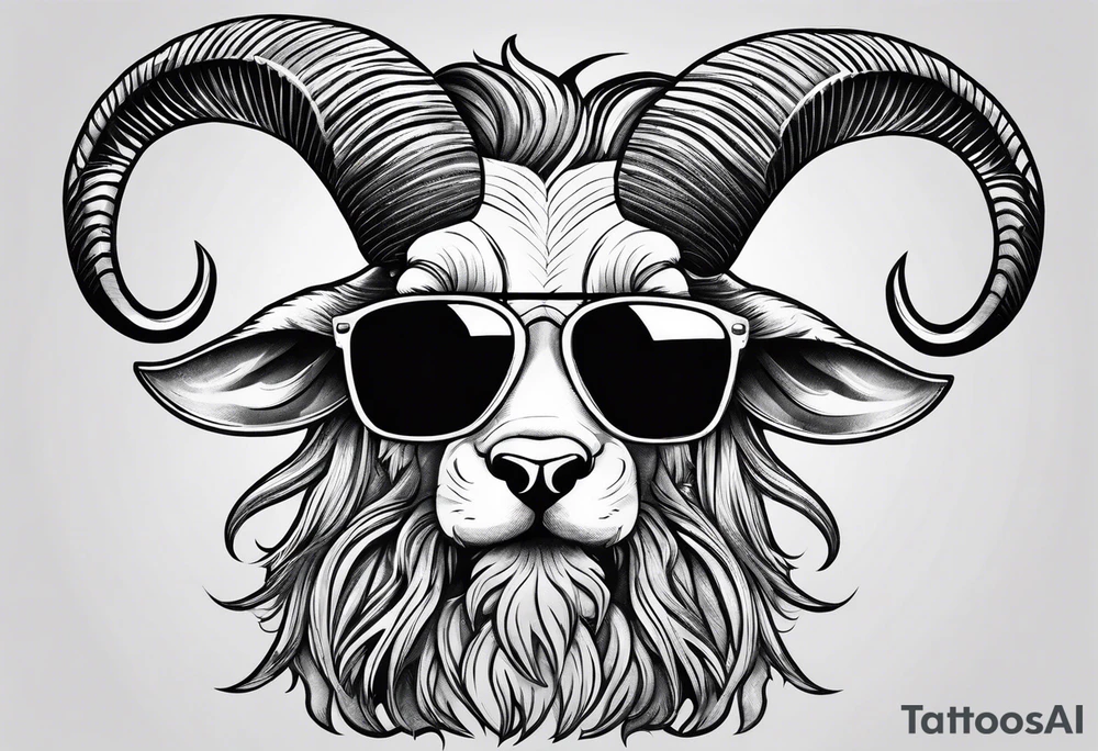capricorn with beard and sunglasses tattoo idea