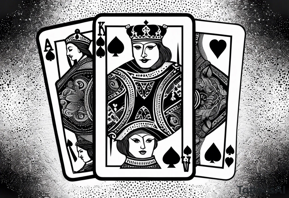 one playing card with both queen of hearts and king of spades tattoo idea