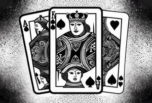 one playing card with both queen of hearts and king of spades tattoo idea