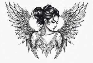 half angel half demon no face with wings open tattoo idea