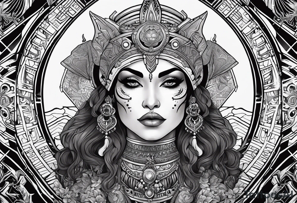 kali ma, alien goddess, valkrye, aries, pirate, divine feminine, zenza resonance, pachamama, lotus azul, blank panther, eagle, skull, 5D, nueva gaya, dna 12 tattoo idea