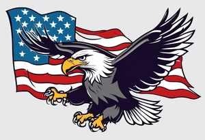 eagle flying holding  American flag with mouth tattoo idea
