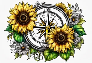 Sunflower and a compass, with the words "To Thine Own Self Be True" tattoo idea