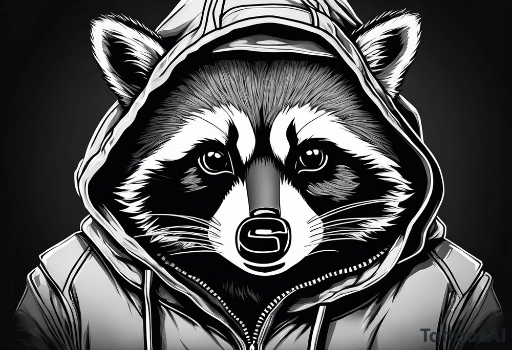 raccoon wearing a Superman hoodie tattoo idea