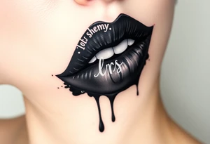 Seductive Stain from lipstick kiss with name lrs lowercase with drool black and white no teeth showing tattoo idea