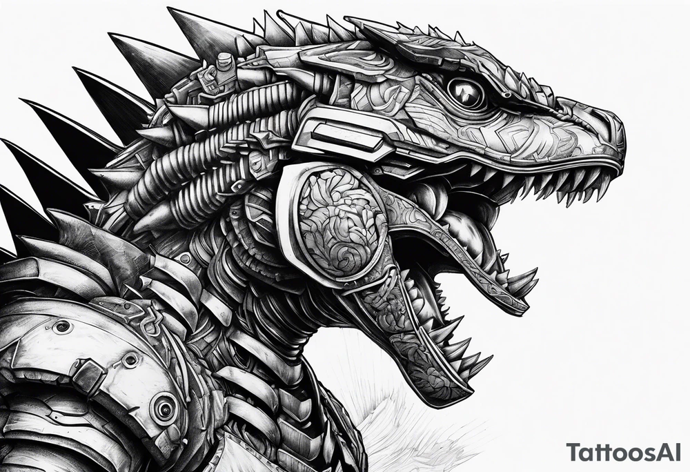 mechagodzilla, full body, roaring tattoo idea