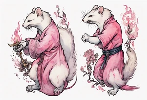 an ermine with pink fur attacking an angry medieval man tattoo idea