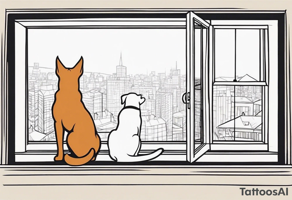 dog and cat looking out long window together tattoo idea dog and cat looking out long window together tattoo idea