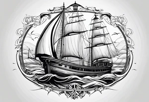 voilier vue de face. phare maritime dans le voilier servant de mat pour les voiles. tattoo idea