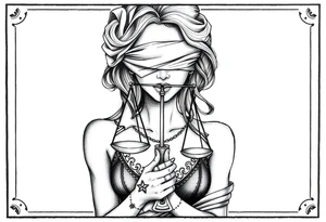 Fortuna's card as a beautiful woman with eyes covered with material, holds a scale in her hands. This character have to be in a card/frame. Do this woman without named tattoo idea