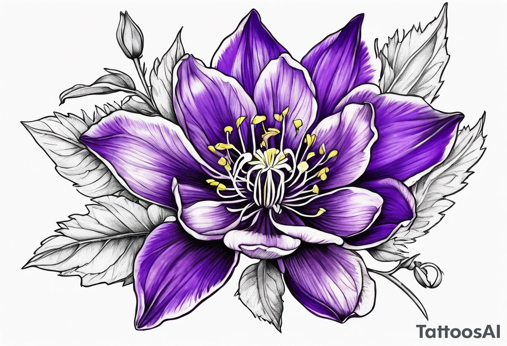 Columbine flower purple tattoo idea