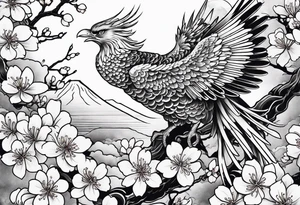 traditional Japanese phoenix and cherry blossoms no background tattoo idea