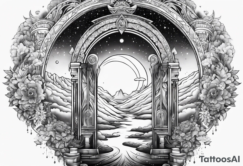 cosmic spiritual archway tattoo idea