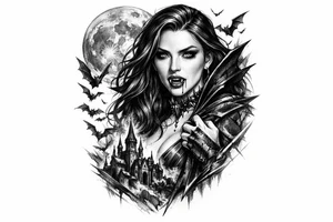 female vampire,bats,full moon. tattoo idea